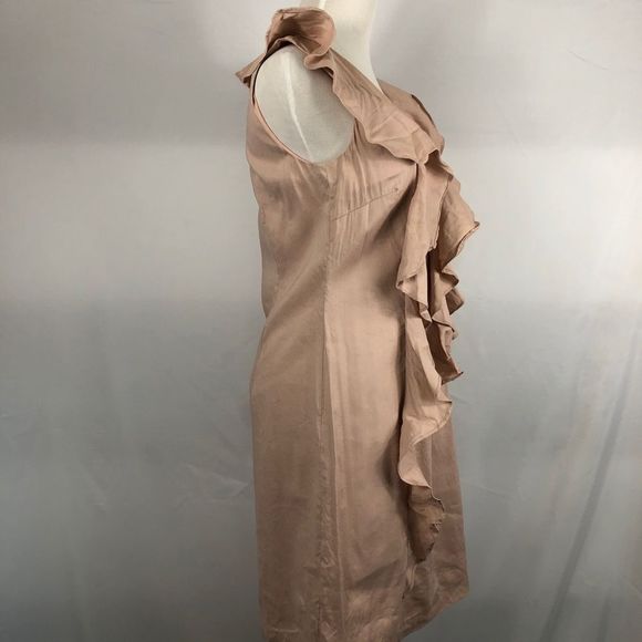 SAKS 5TH AVE Nude Pink Organza Ruffled Sleveless V-neck Mini Dress - Picture 2 of 10